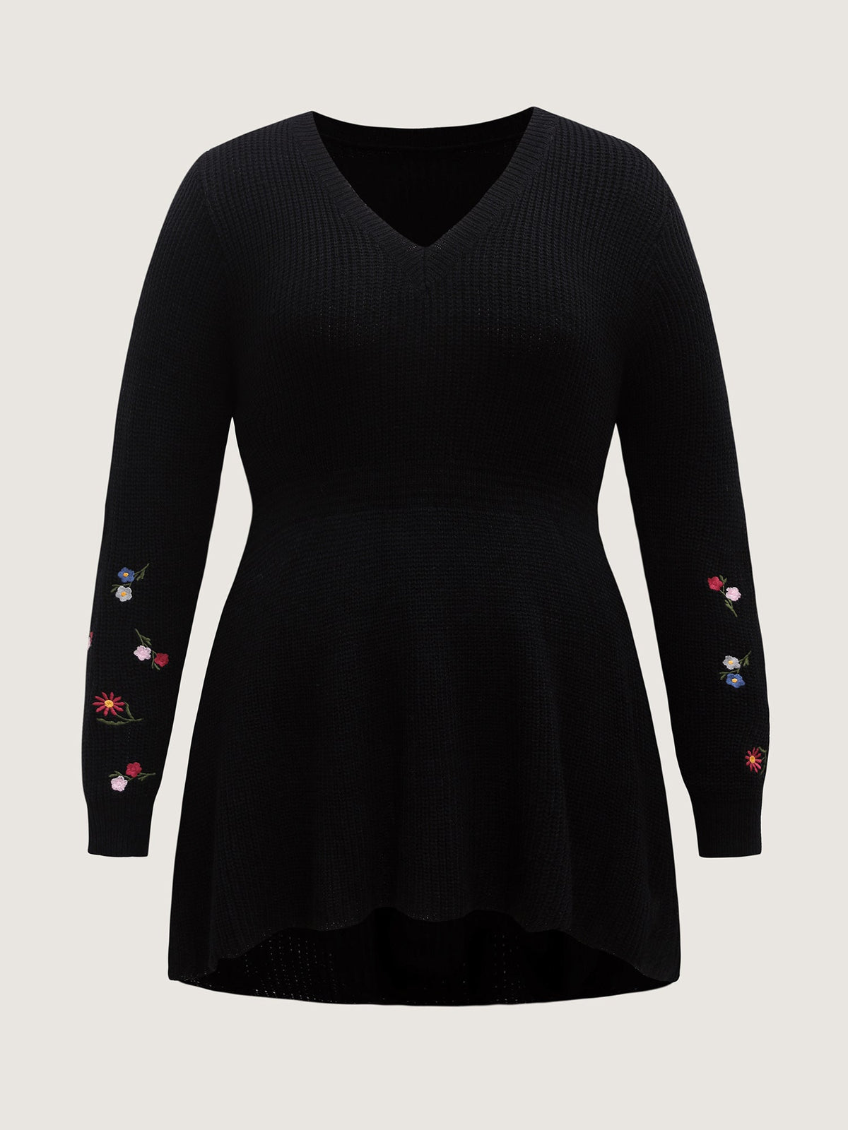 Embroidered Sleeve Stretchy Cinched-Waist Pullover
