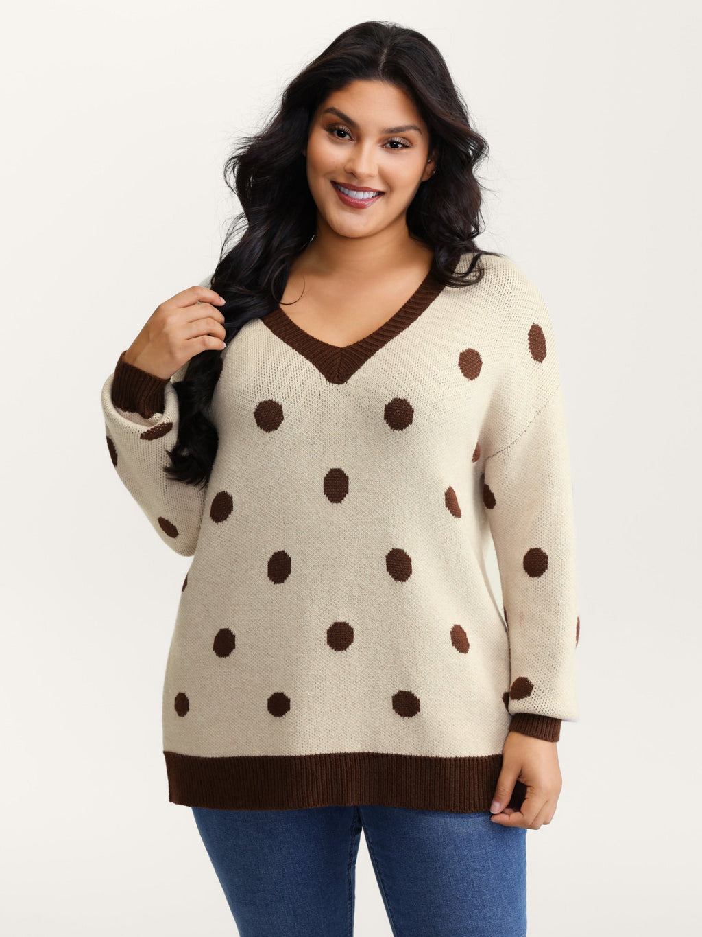 Polka Dots Print Color Contrast Pullover