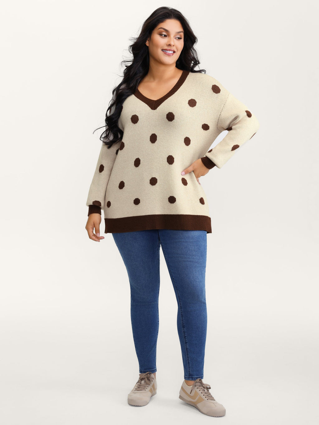 Polka Dots Print Color Contrast Pullover