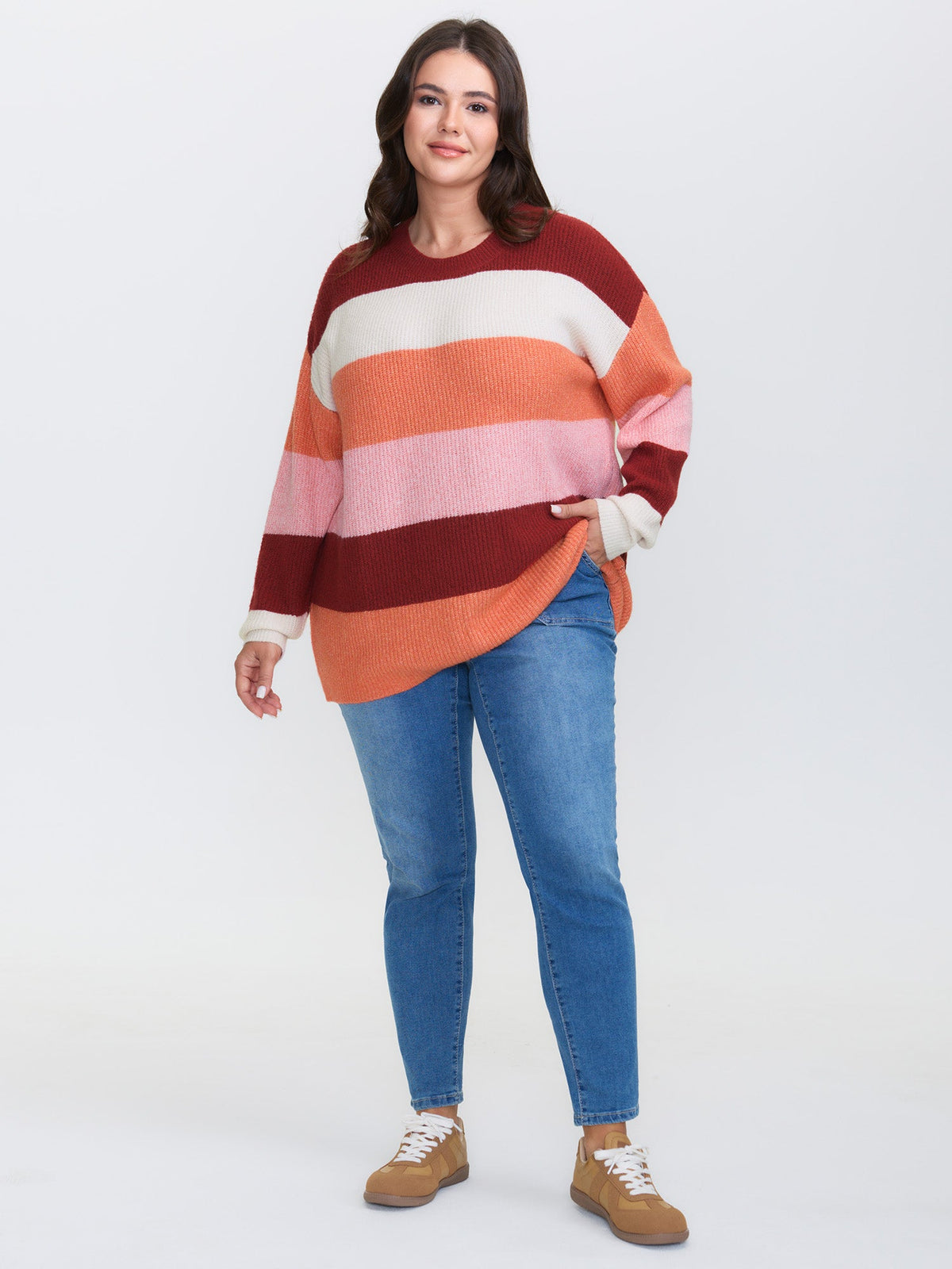 Supersoft Superstretchy Color Stripe Textured Pullover