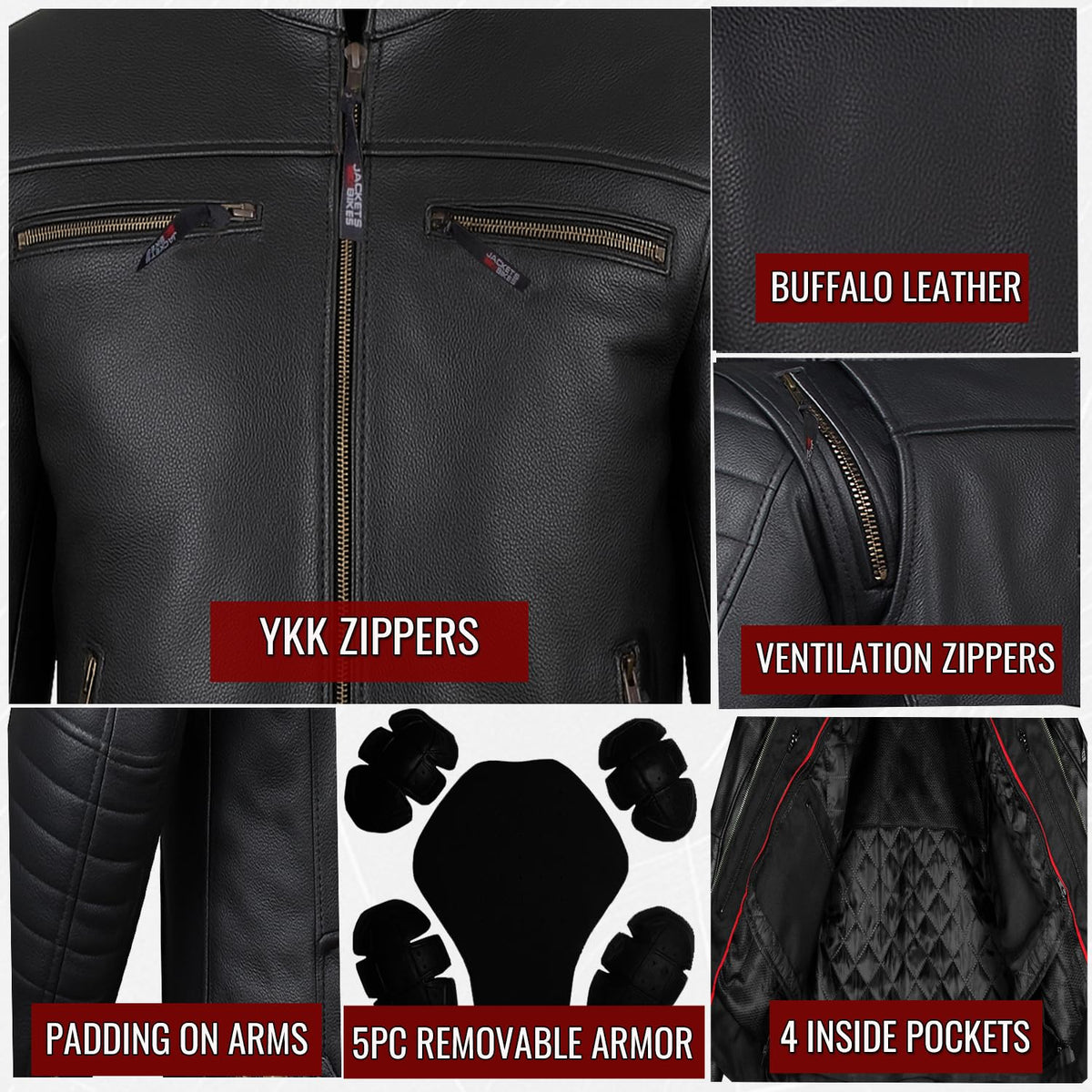 REVOLT Men's Motorcycle Jacket. Natural Buffalo Leather. CE Armor - Ventilation. Cruiser Motorbiker Touring Biker Brown L