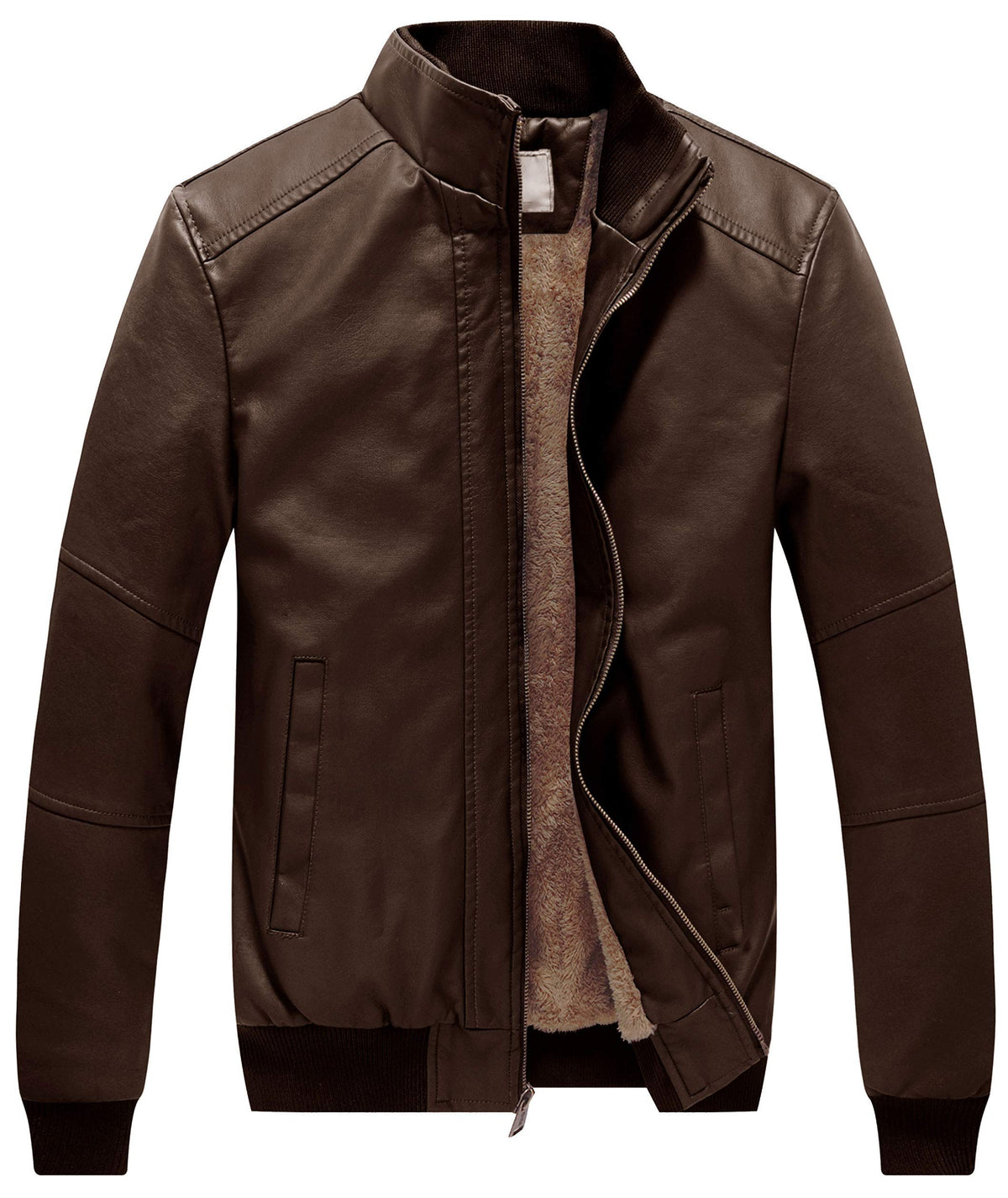 WenVen Men's Faux Leather Jacket Punk Motorcycle Slim Fit Outerwear Brown XL