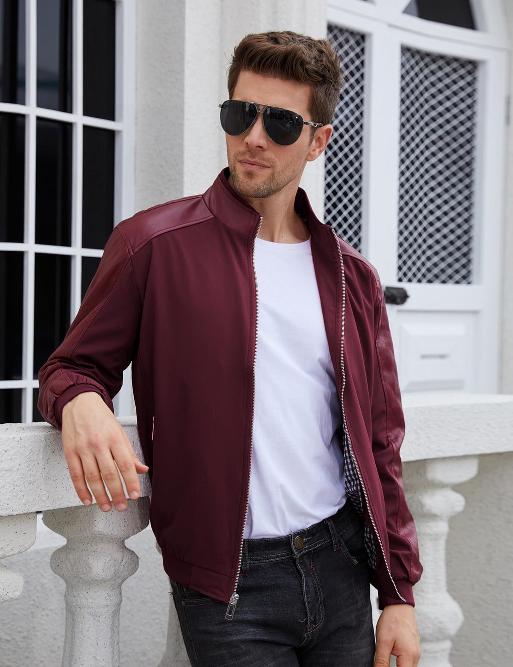 Tanming Men's Casual Slim Fit Lightweight Zip Up Softshell Bomber Jacket (Medium. Red)