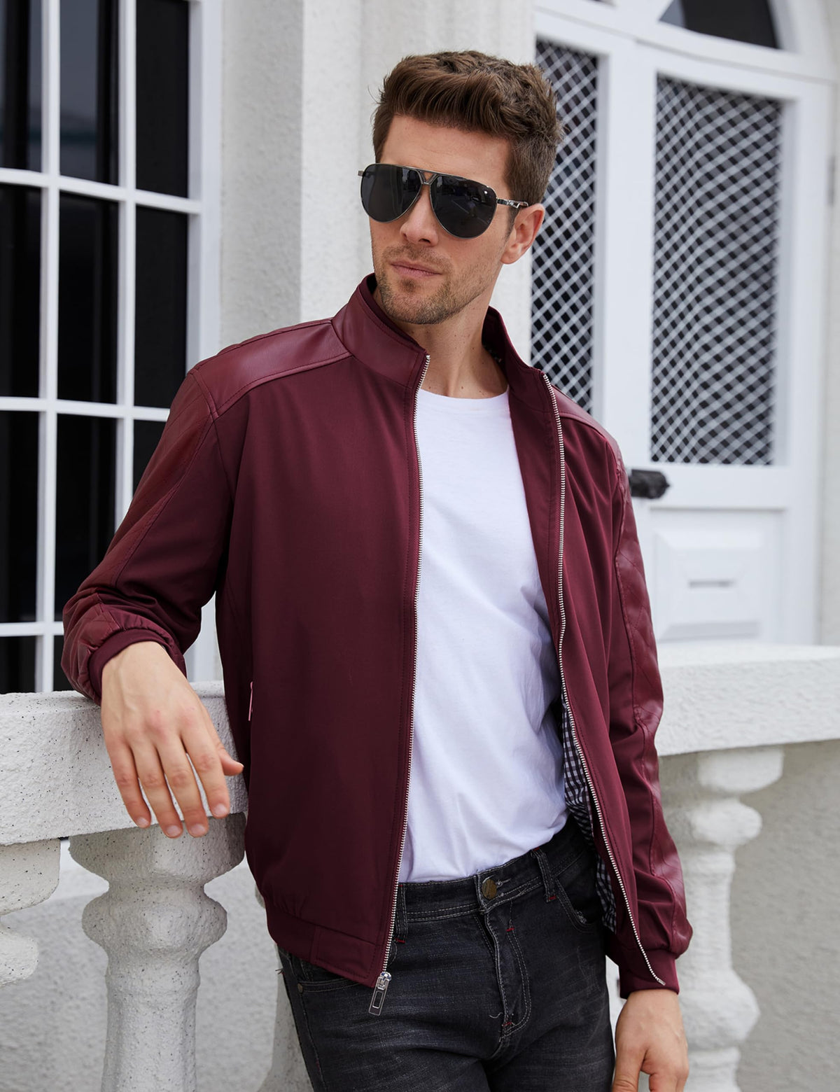 Tanming Men's Casual Slim Fit Lightweight Zip Up Softshell Bomber Jacket (Medium. Red)