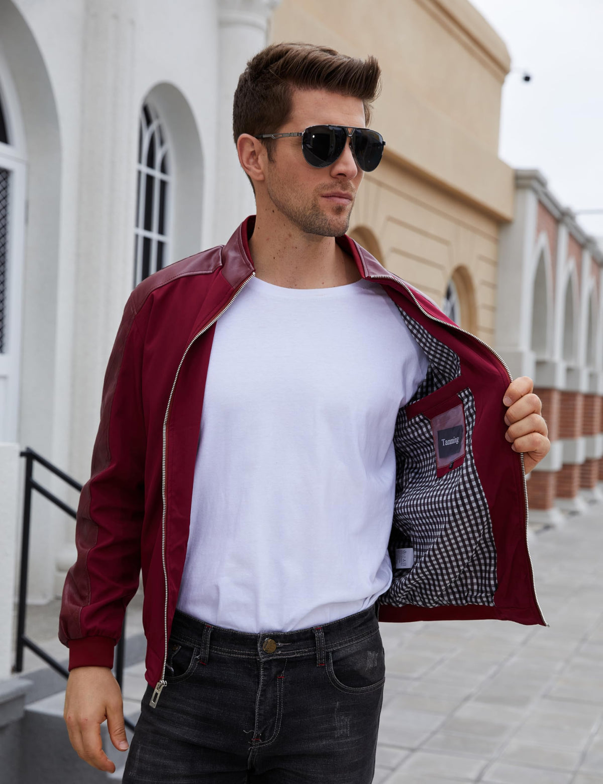 Tanming Men's Casual Slim Fit Lightweight Zip Up Softshell Bomber Jacket (Medium. Red)
