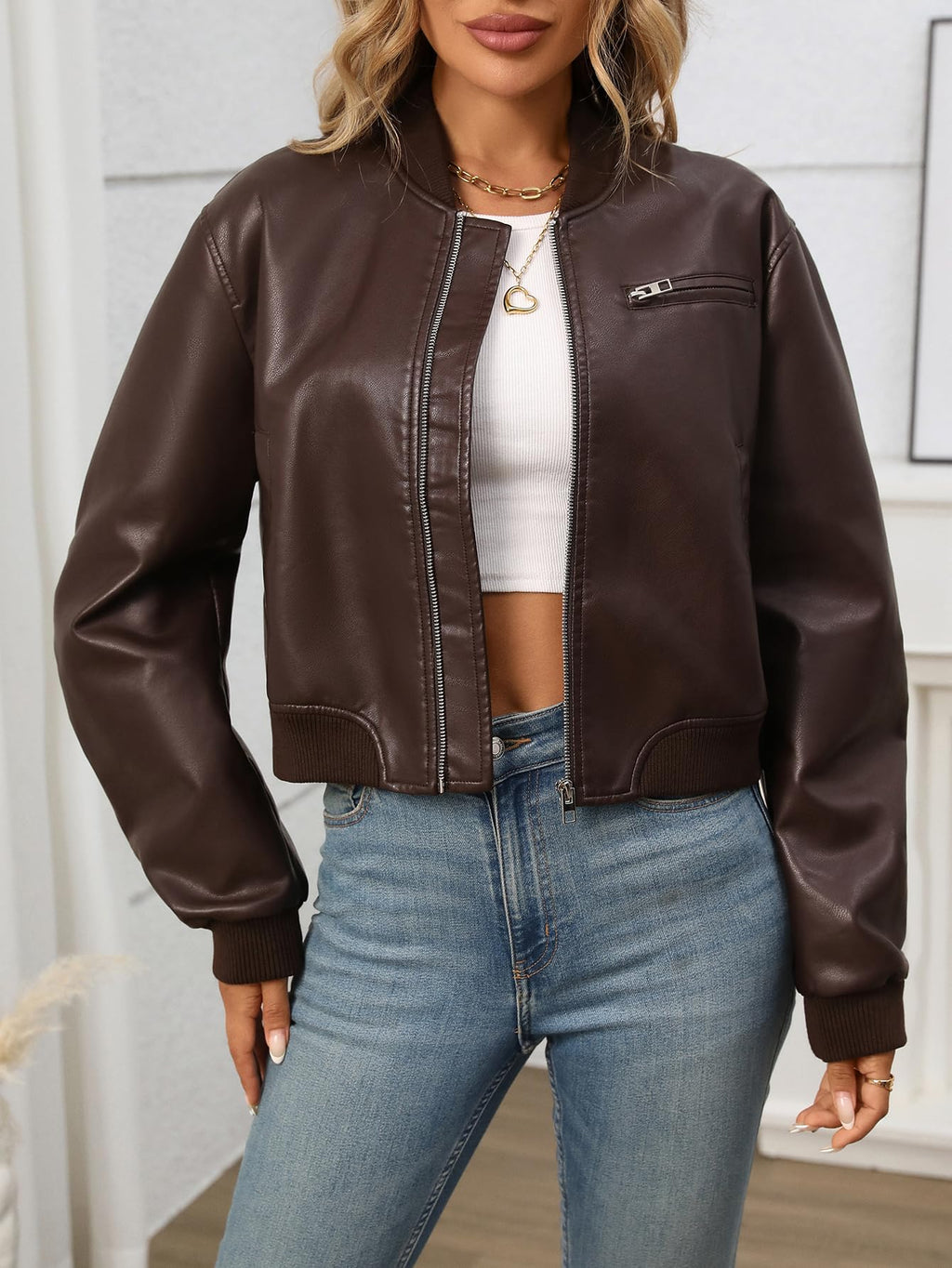 LY VAREY LIN Womens Faux Leather Varsity Jacket Biker Baseball Streetwear Casual Coat(Black.S)