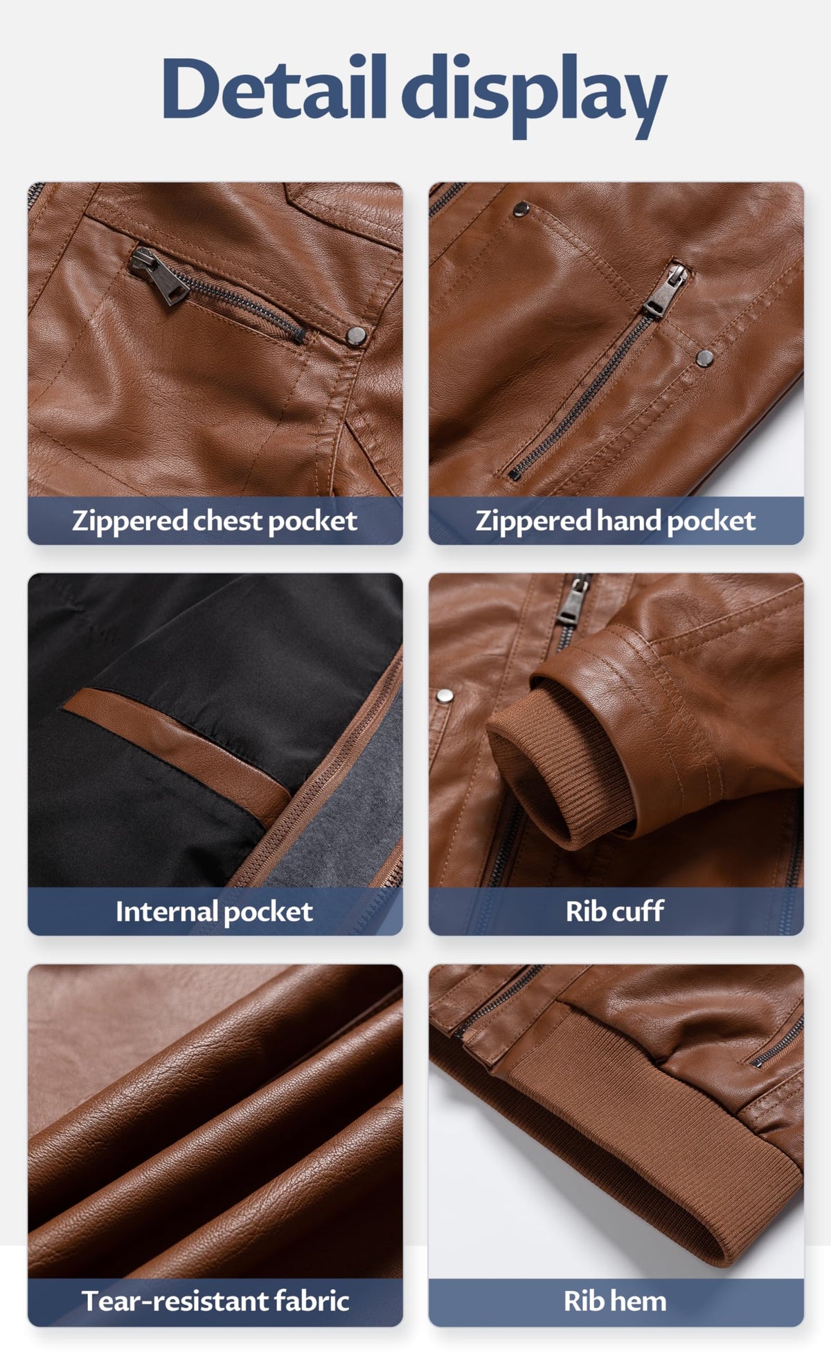 CREATMO US Faux Leather Jacket Women Womens Bomber Jackets Fashion Zip Up Lightweight Moto Biker Coat With Hood Brown 4XL