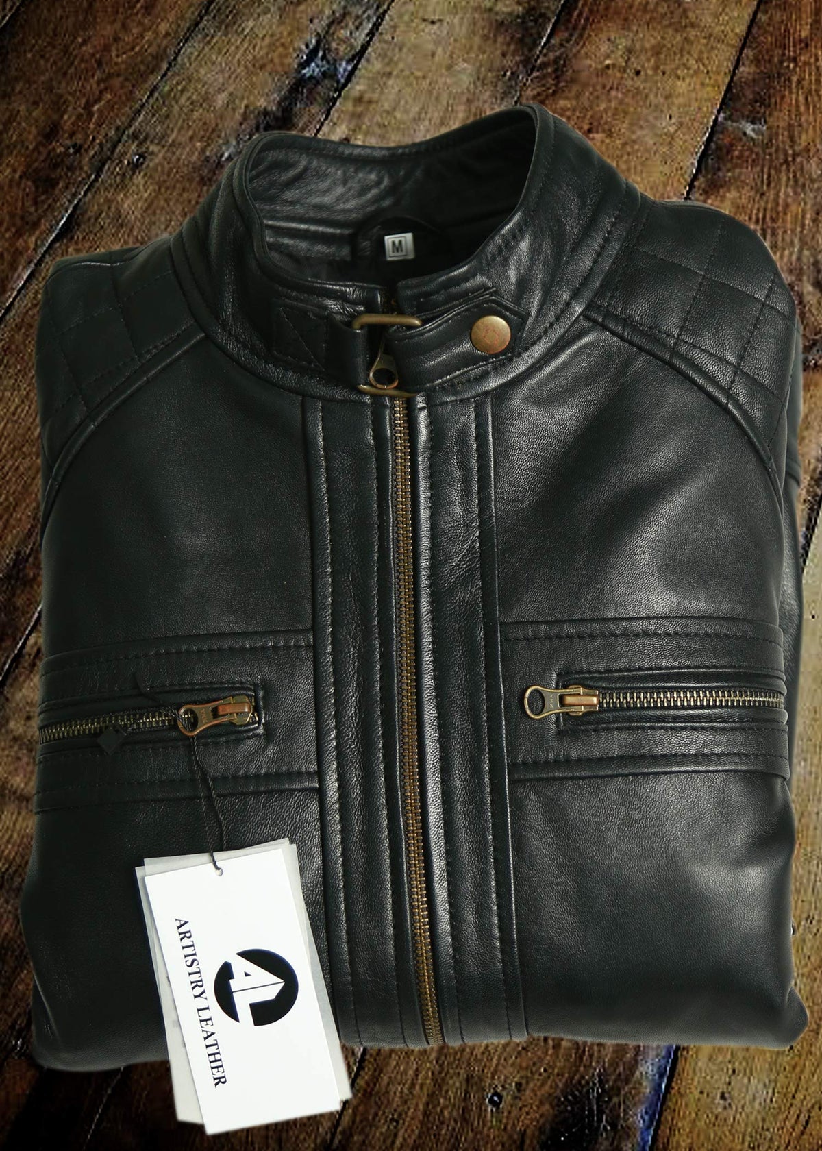 Mens Genuine Leather Biker Jacket Black | Vintage Brown Distressed Lambskin Motorcycle Jackets for Men (Black. Large)