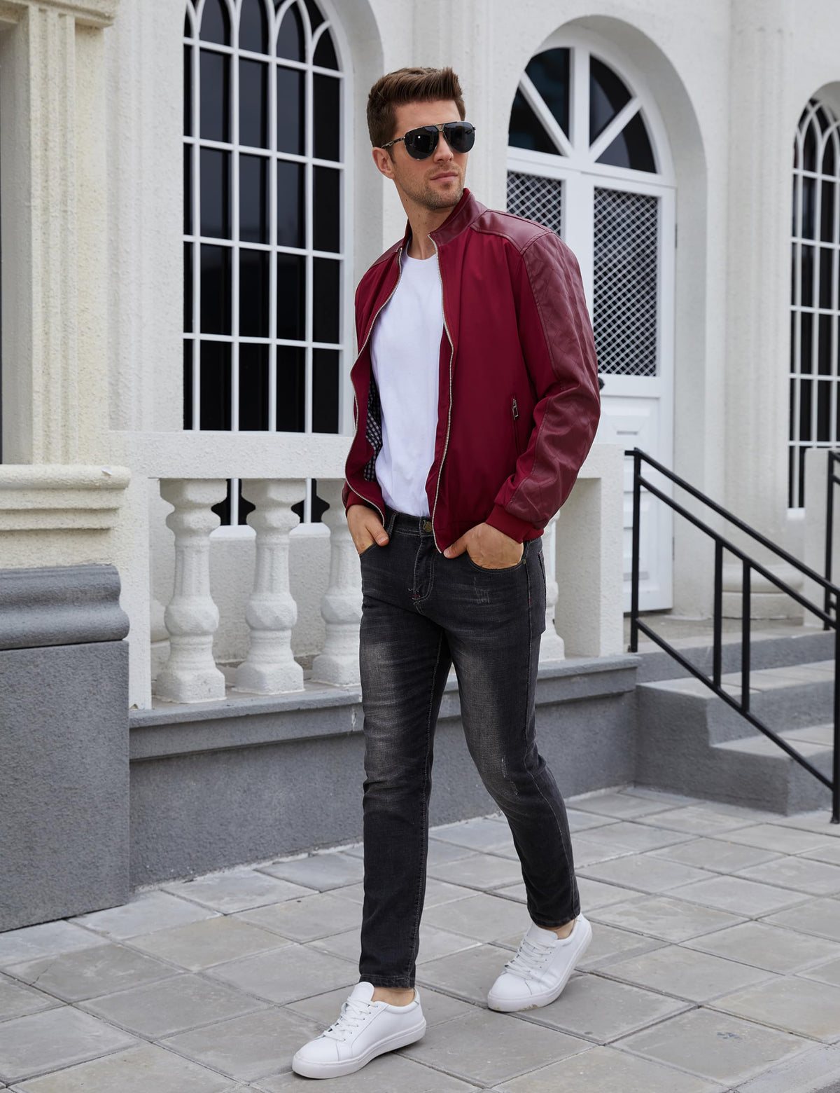 Tanming Men's Casual Slim Fit Lightweight Zip Up Softshell Bomber Jacket (Medium. Red)
