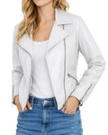 Leather Artist Women's Real Lambskin Asymmetrical Motorcycle Jacket-Biker Style Genuine Womens Leather Jacket (LA-Biker.Wo-White-L)