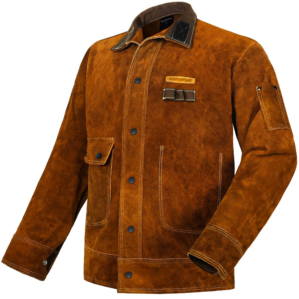 ARCCAPTAIN Leather Welding Jacket. Heavy Duty Welder Jackets with Flame Resistant Split Cowhide Leather. Welding Coat for Men Women