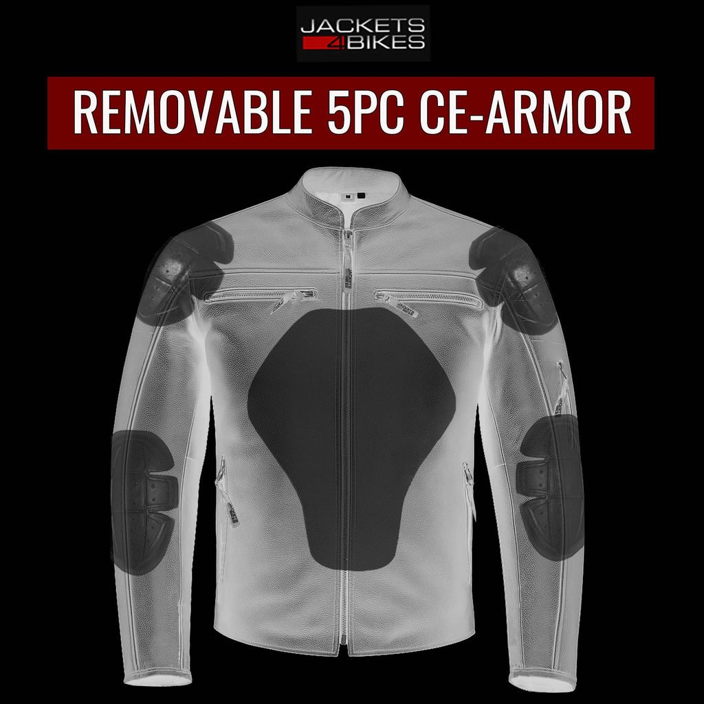 REVOLT Men's Motorcycle Jacket. Natural Buffalo Leather. CE Armor - Ventilation. Cruiser Motorbiker Touring Biker Brown L