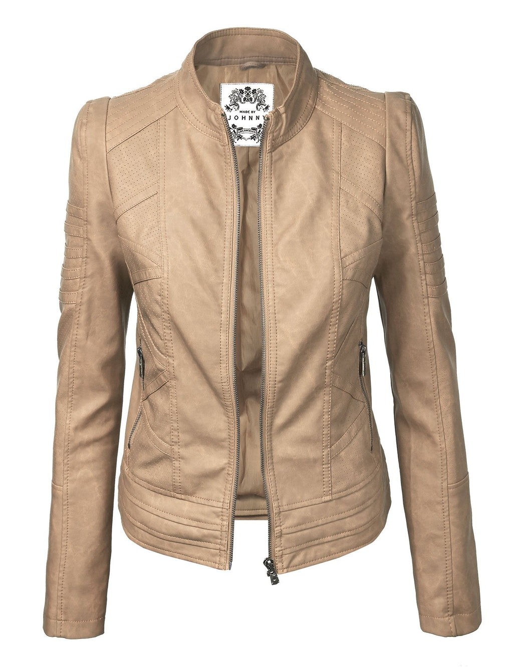 Made By Johnny MBJ WJC746 Womens Vegan Leather Motorcycle Jacket XXL Khaki
