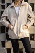 Jild Oversized Leather Jacket Women - Lambskin Leather Fall Jacket for Womens Fashion Plus Size Outfits (OSW-A.White-M)
