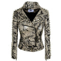SX Women Punk Faux Leather PU Black Jacket Studded Rivet Fashion Streetwear Motorcycle Coat (XL. SnakeSkinColor)