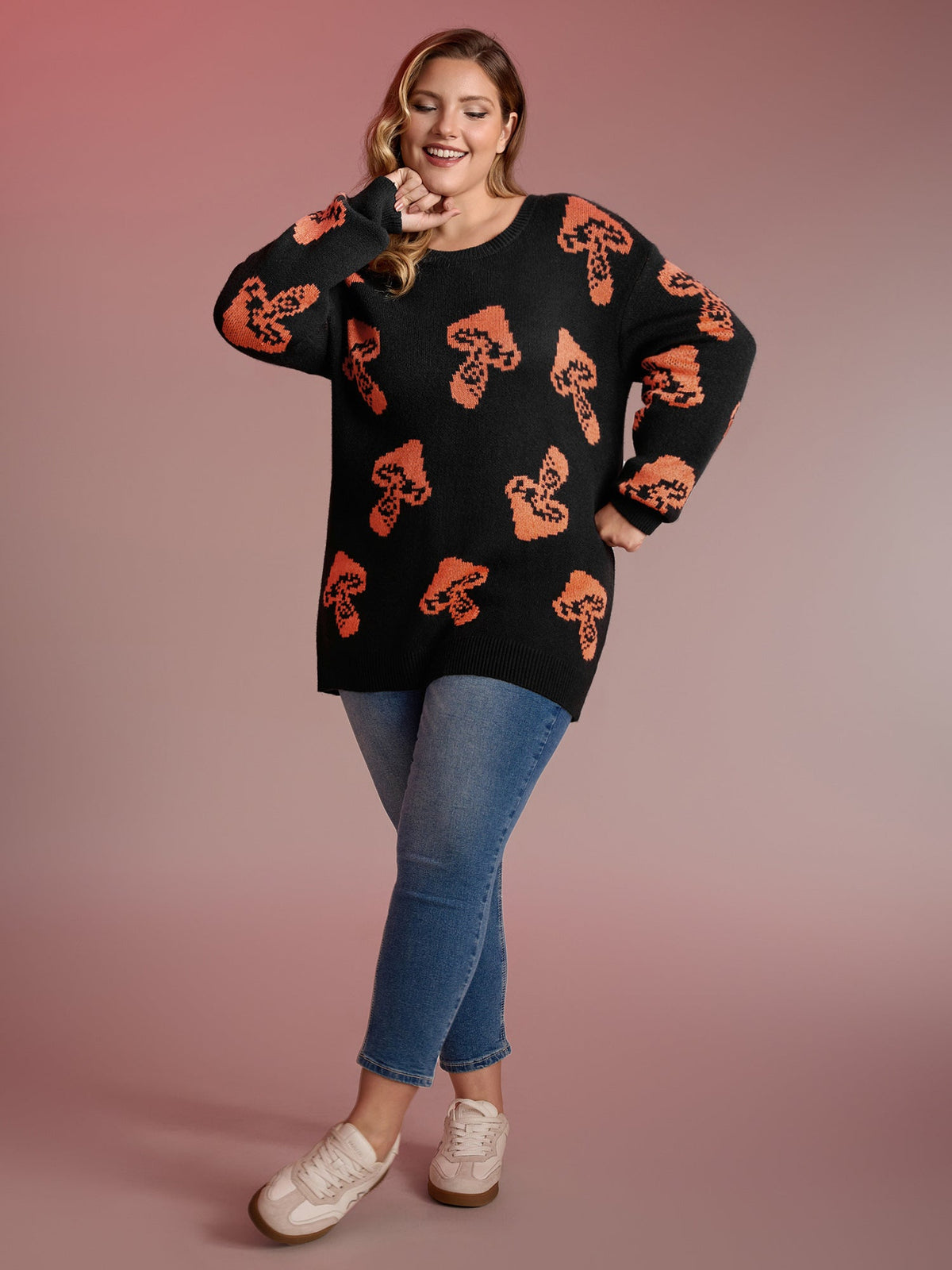 Halloween Mushroom Jacquard Print Pullover