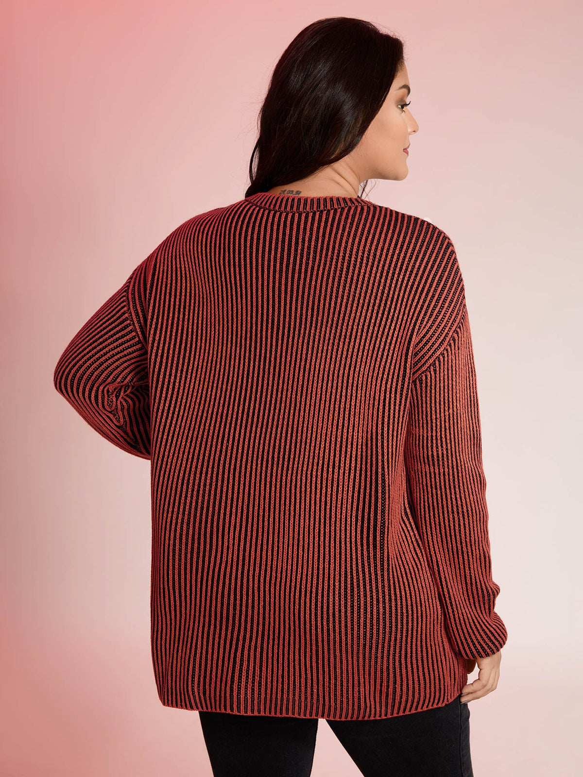 Stripe Textured Round Neck Pullover
