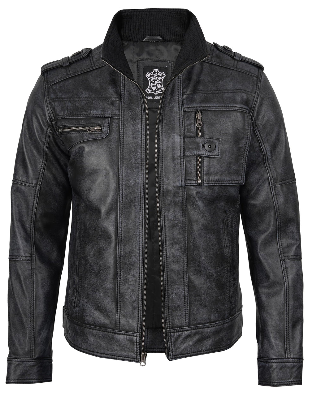 Blingsoul Real Leather Jacket Men- Black Leather Jacket for Men | [1108763] Tavares Distressed Black. M