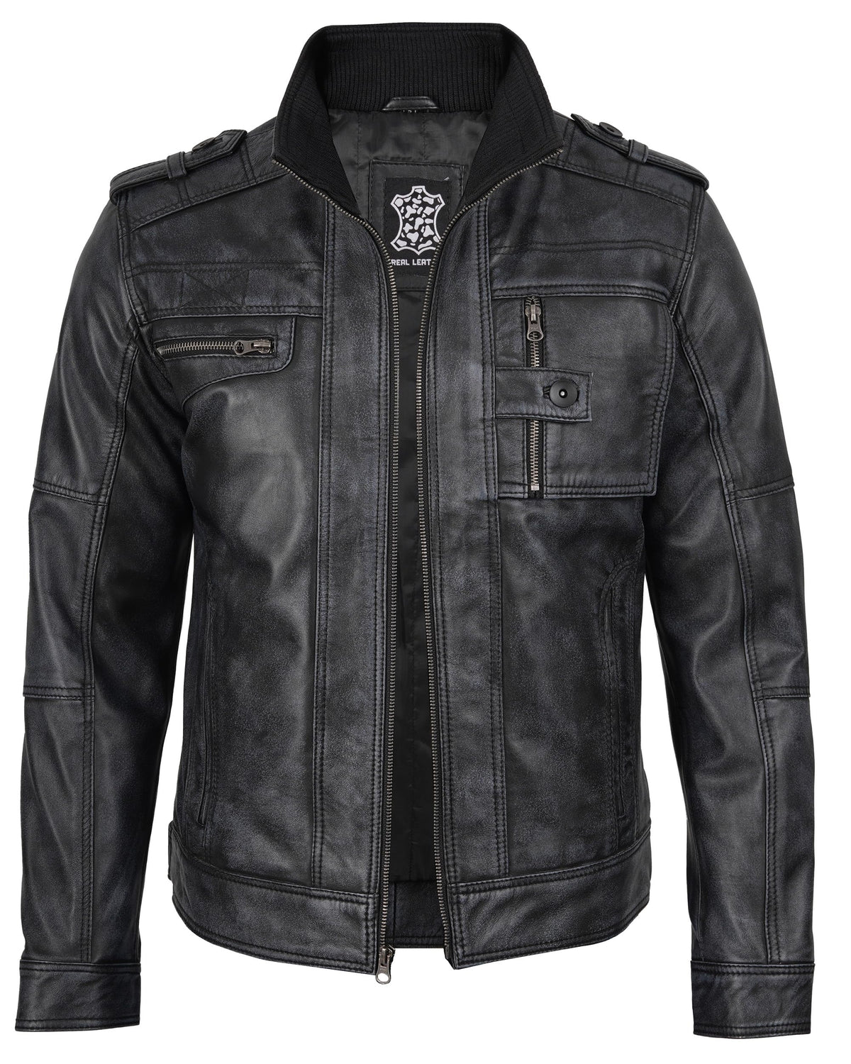 Blingsoul Real Leather Jacket Men- Black Leather Jacket for Men | [1108763] Tavares Distressed Black. M