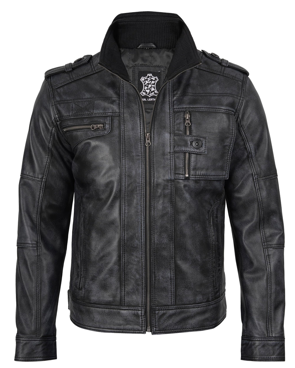 Blingsoul Real Leather Jacket Men- Black Leather Jacket for Men | [1108763] Tavares Distressed Black. M