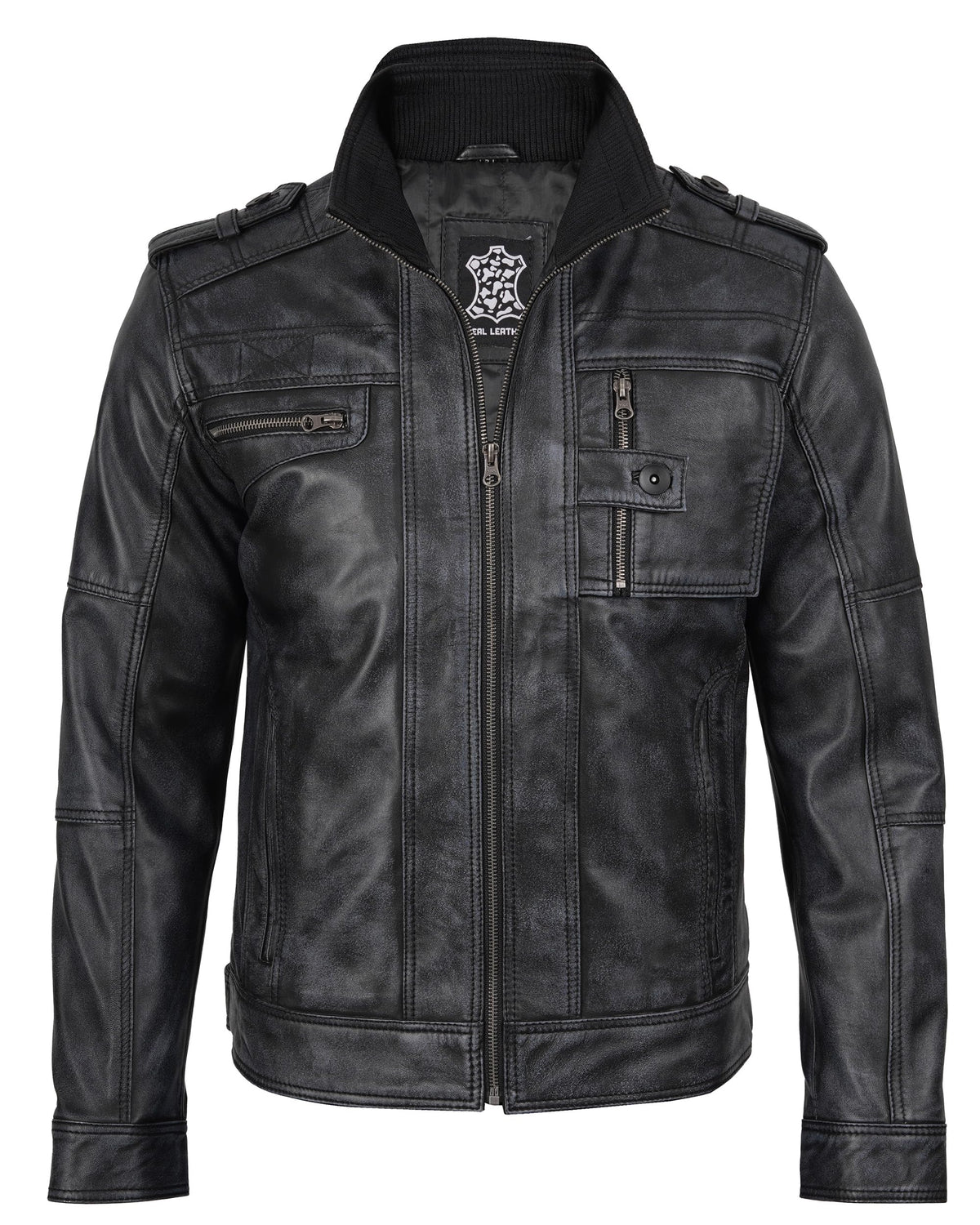 Blingsoul Real Leather Jacket Men- Black Leather Jacket for Men | [1108763] Tavares Distressed Black. M