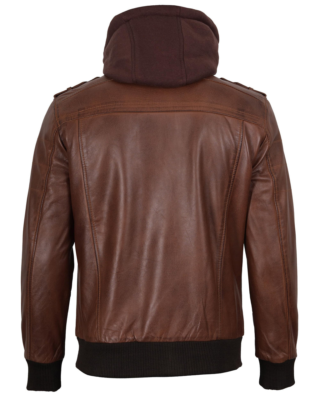 fjackets Real Leather Bomber Jacket Men - Motorcycle Stand Collar with a Removable Hood | [1100154] Edinburgh Brown. L