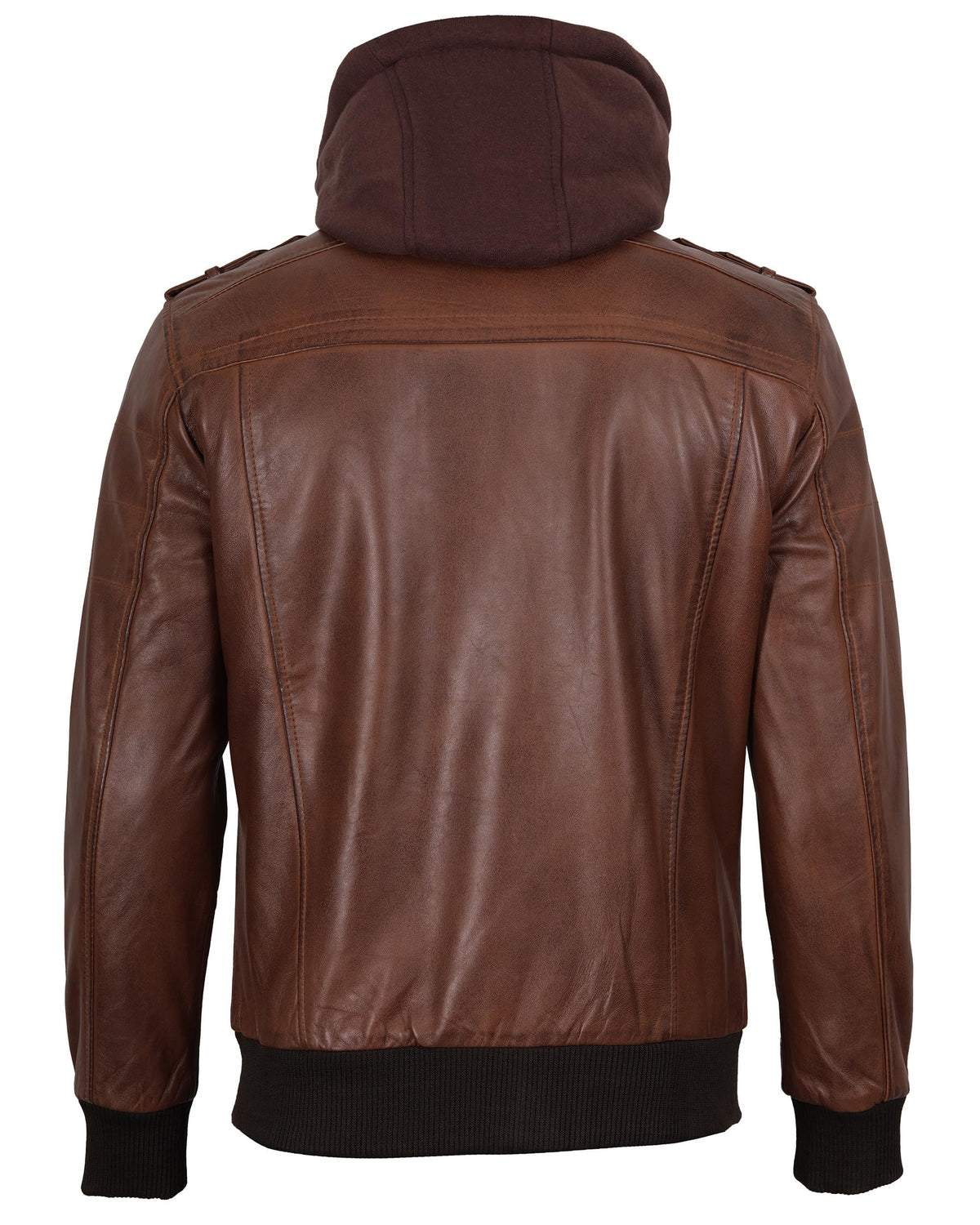 fjackets Real Leather Bomber Jacket Men - Motorcycle Stand Collar with a Removable Hood | [1100154] Edinburgh Brown. L