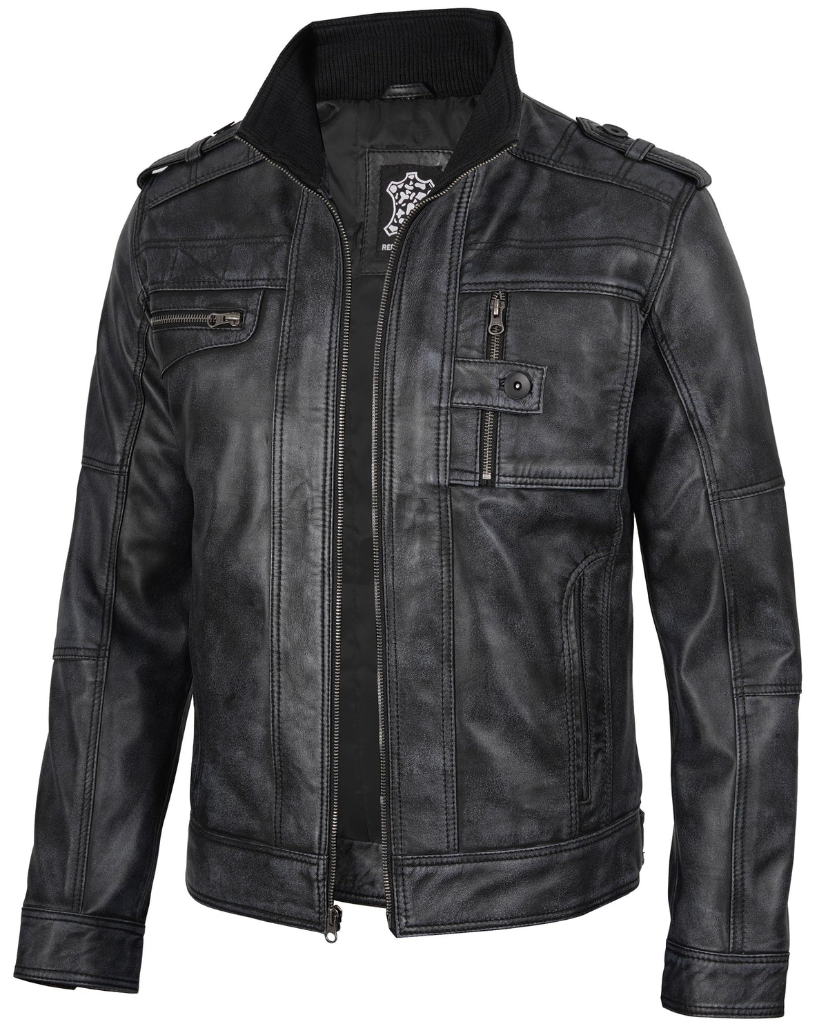 Blingsoul Real Leather Jacket Men- Black Leather Jacket for Men | [1108763] Tavares Distressed Black. M