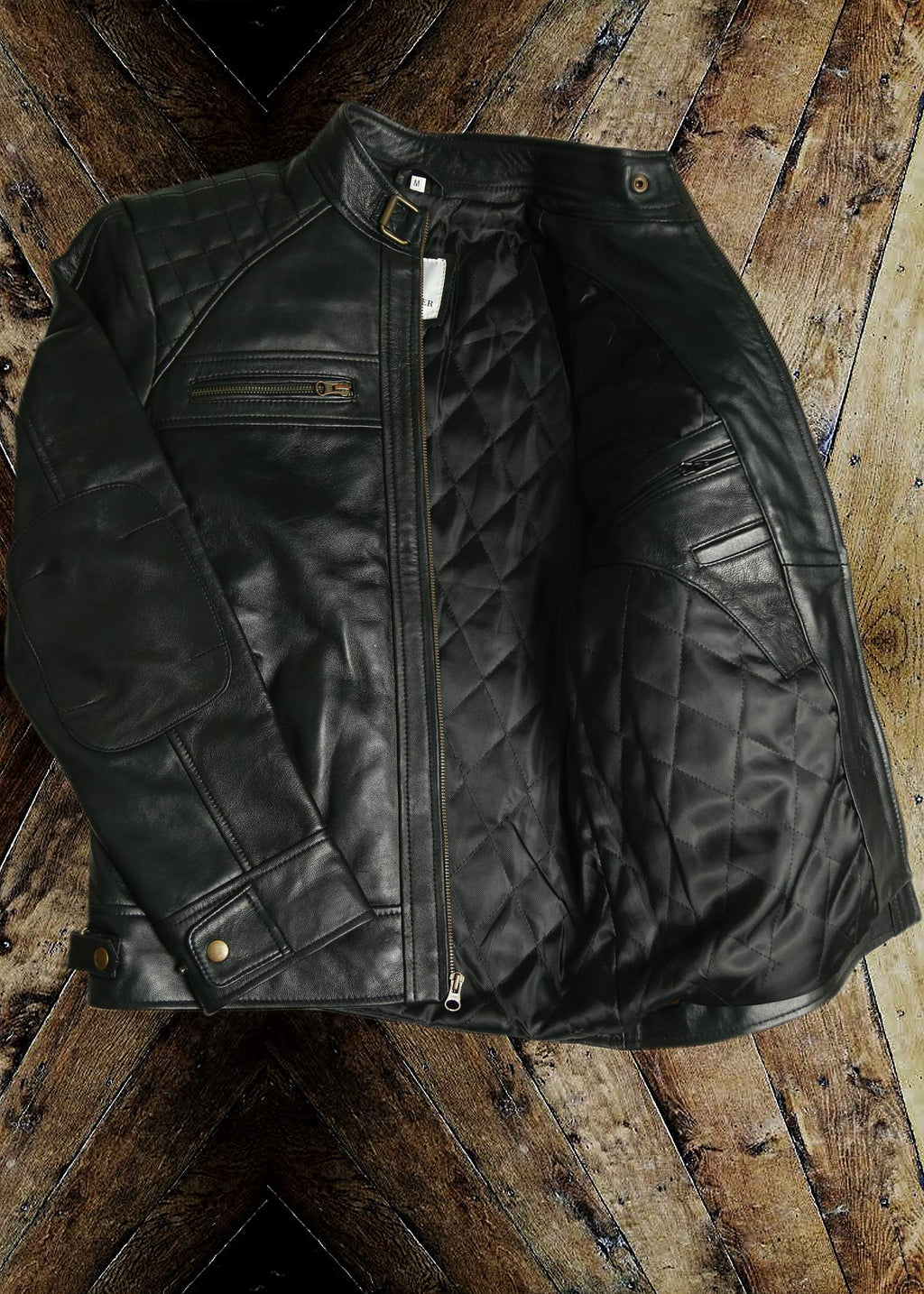 Mens Genuine Leather Biker Jacket Black | Vintage Brown Distressed Lambskin Motorcycle Jackets for Men (Black. Large)