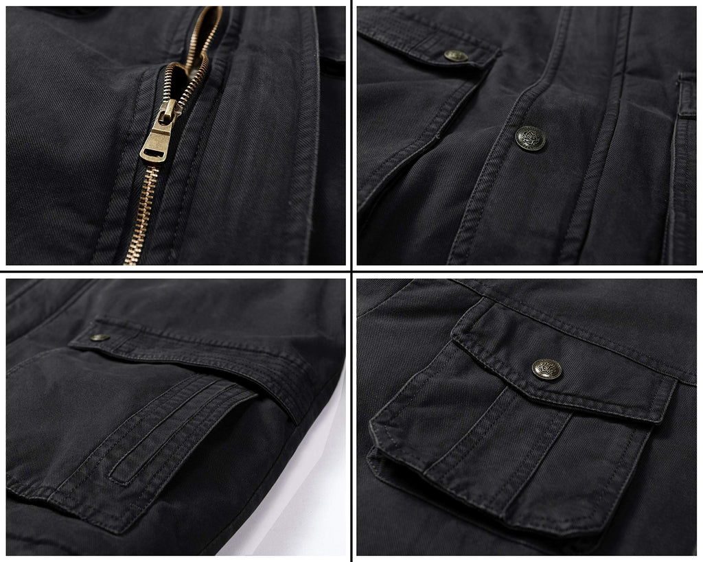 Men's Winter Thicken Coat Casual Military Parka Jacket with Removable Hood(Medium. Dark Black)
