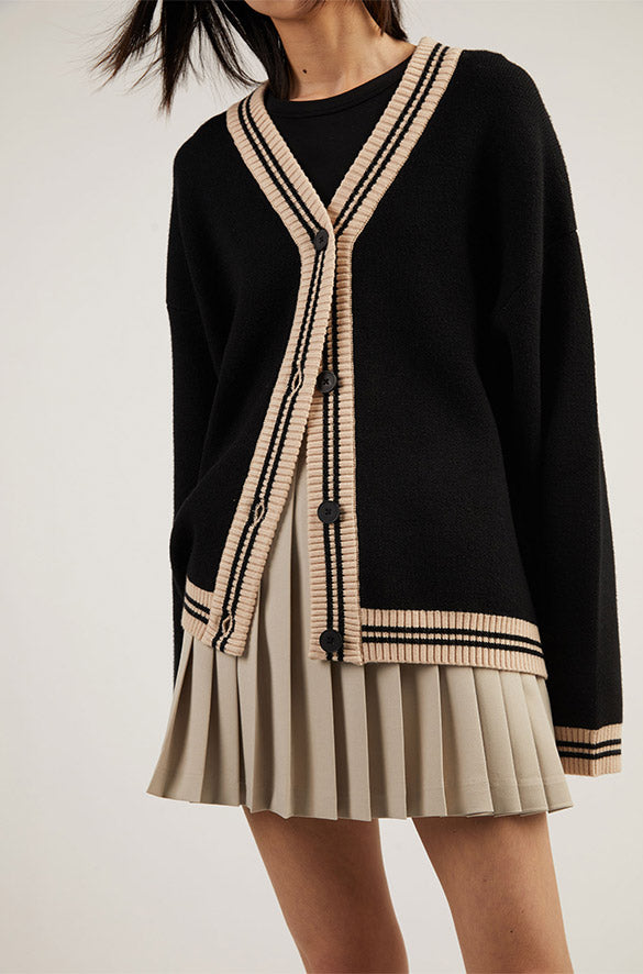 OVERSIZED VARSITY BUTTON UP CARDIGAN