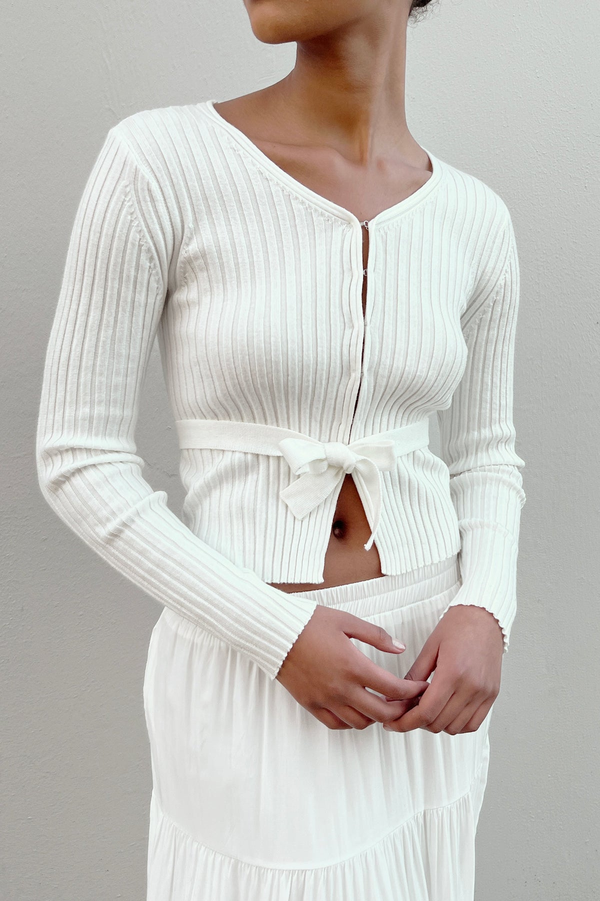 RIBBED CARDIGAN WITH TIE