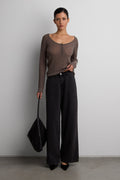 DRAPED SHEER KNIT CARDIGAN