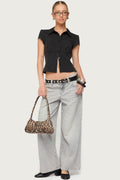 Petite Magda Acid Wash Low Rise Baggy Jeans