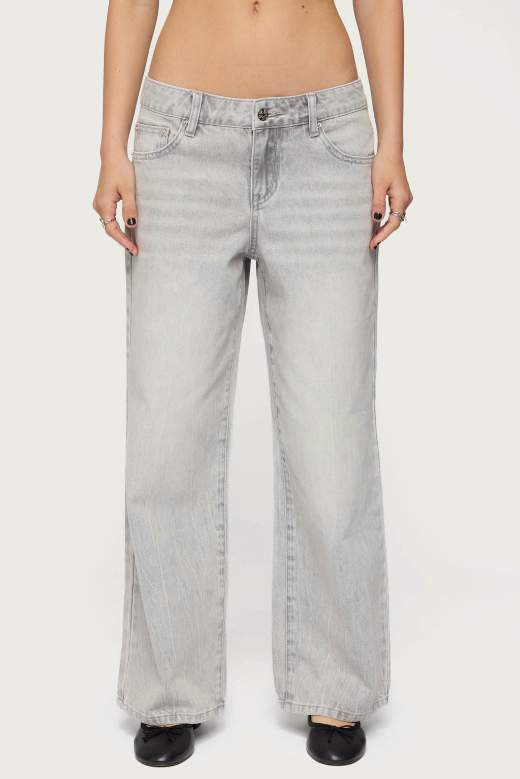 Petite Magda Acid Wash Low Rise Baggy Jeans