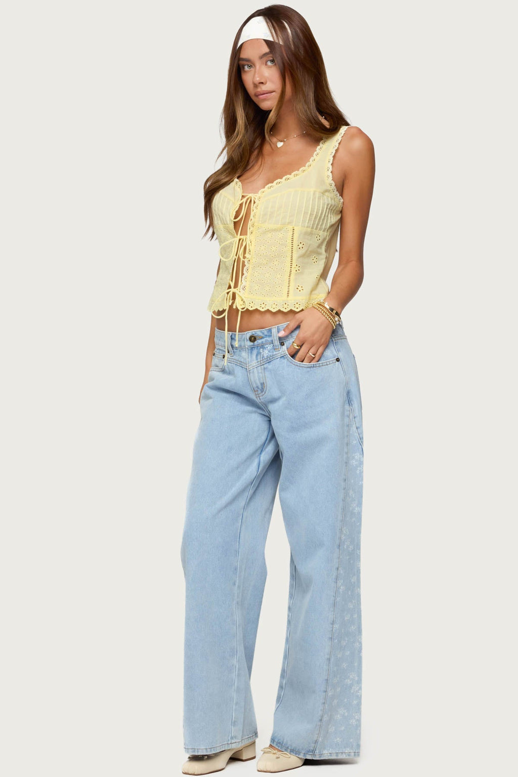 Floral Split Low Rise Baggy Jeans