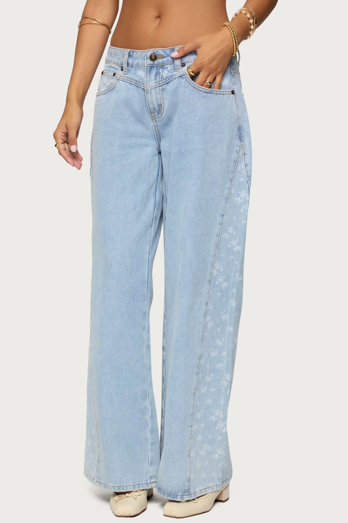 Floral Split Low Rise Baggy Jeans