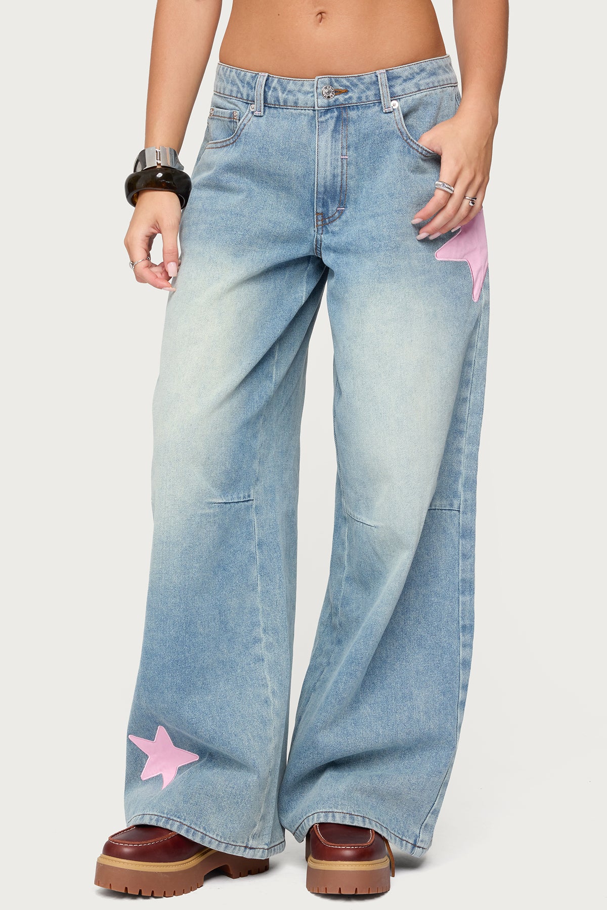 Trish Stars Low Rise Baggy Jeans