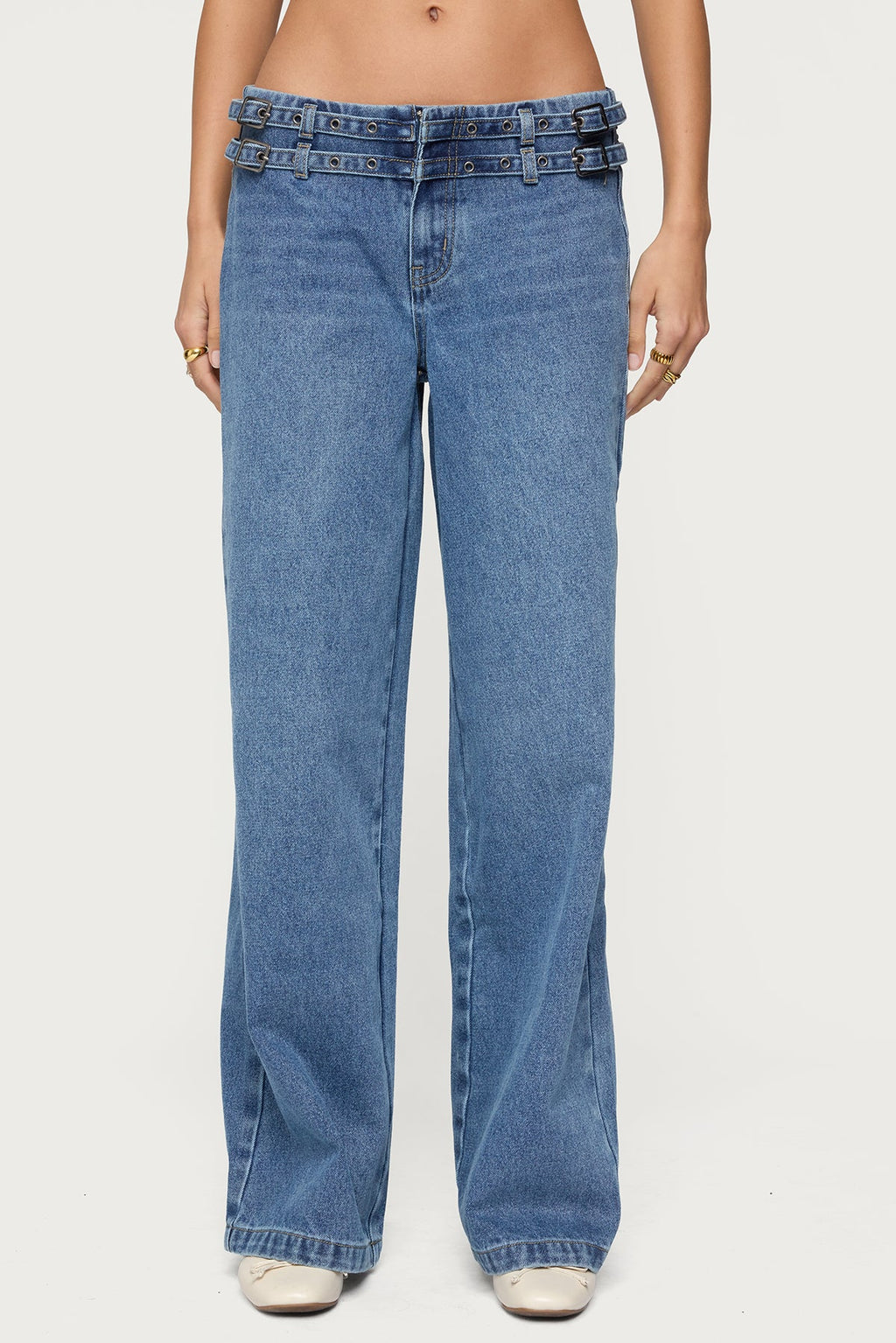 Livia Double Belt Low Rise Baggy Jeans