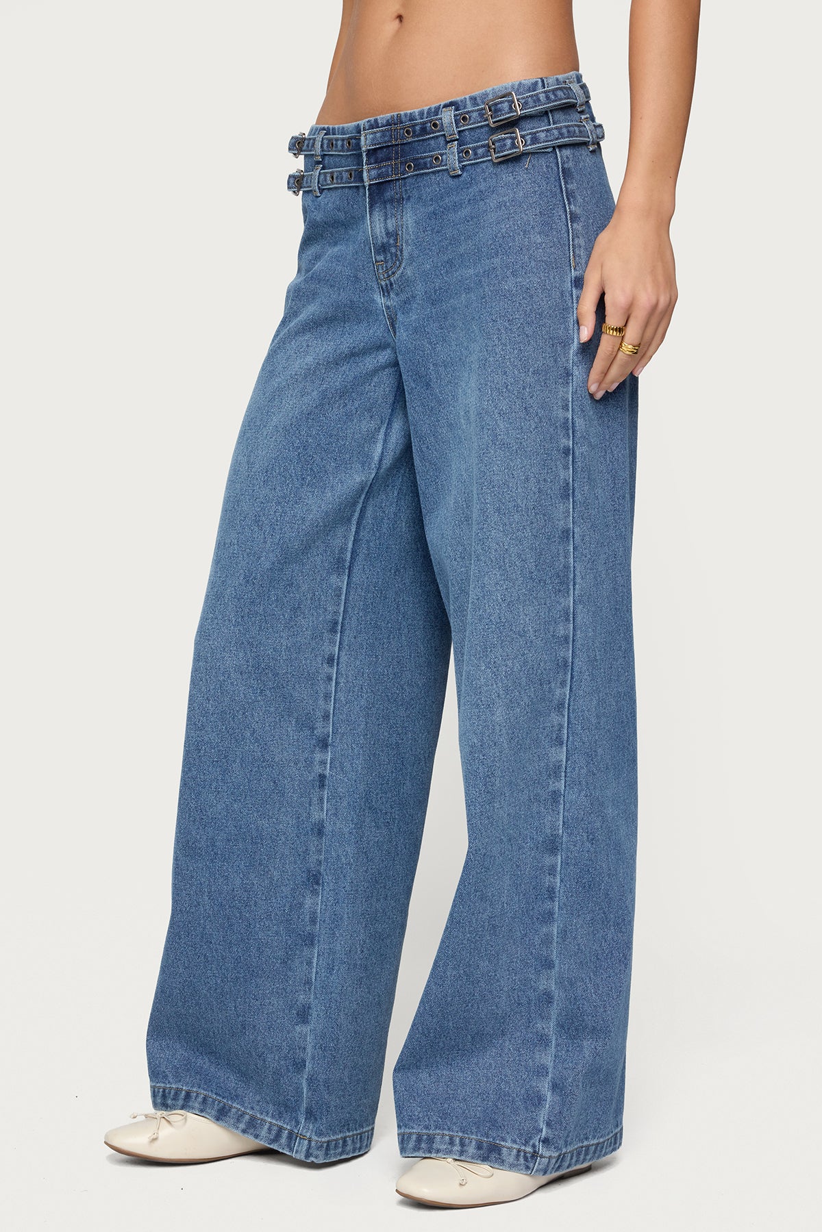 Livia Double Belt Low Rise Baggy Jeans