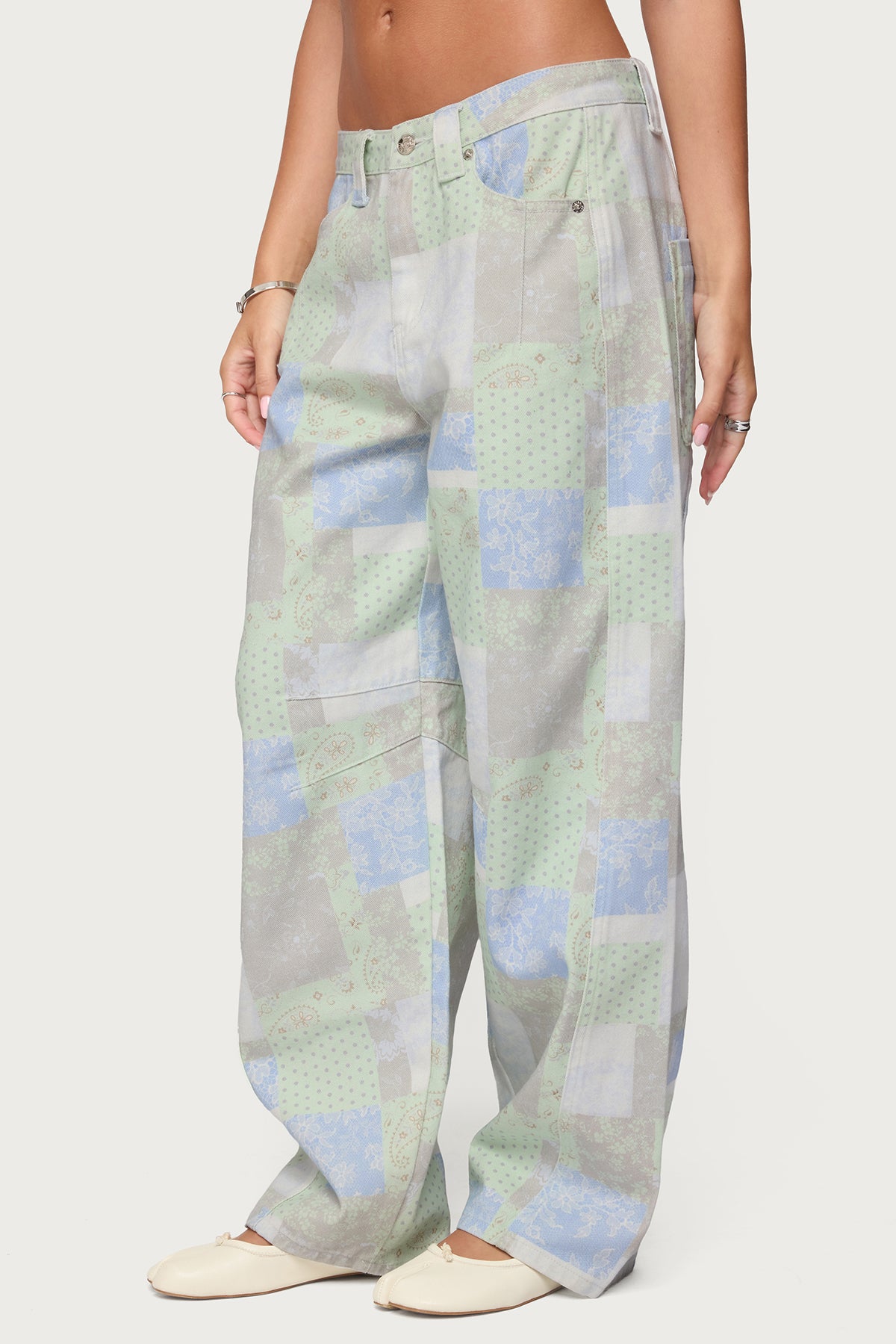 Patchwork Low Rise Barrel Leg Jeans