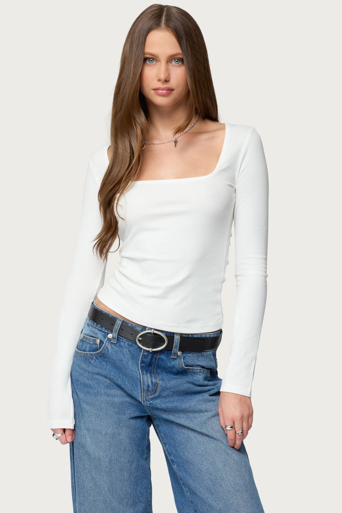 Zandra Square Neck Ribbed Top