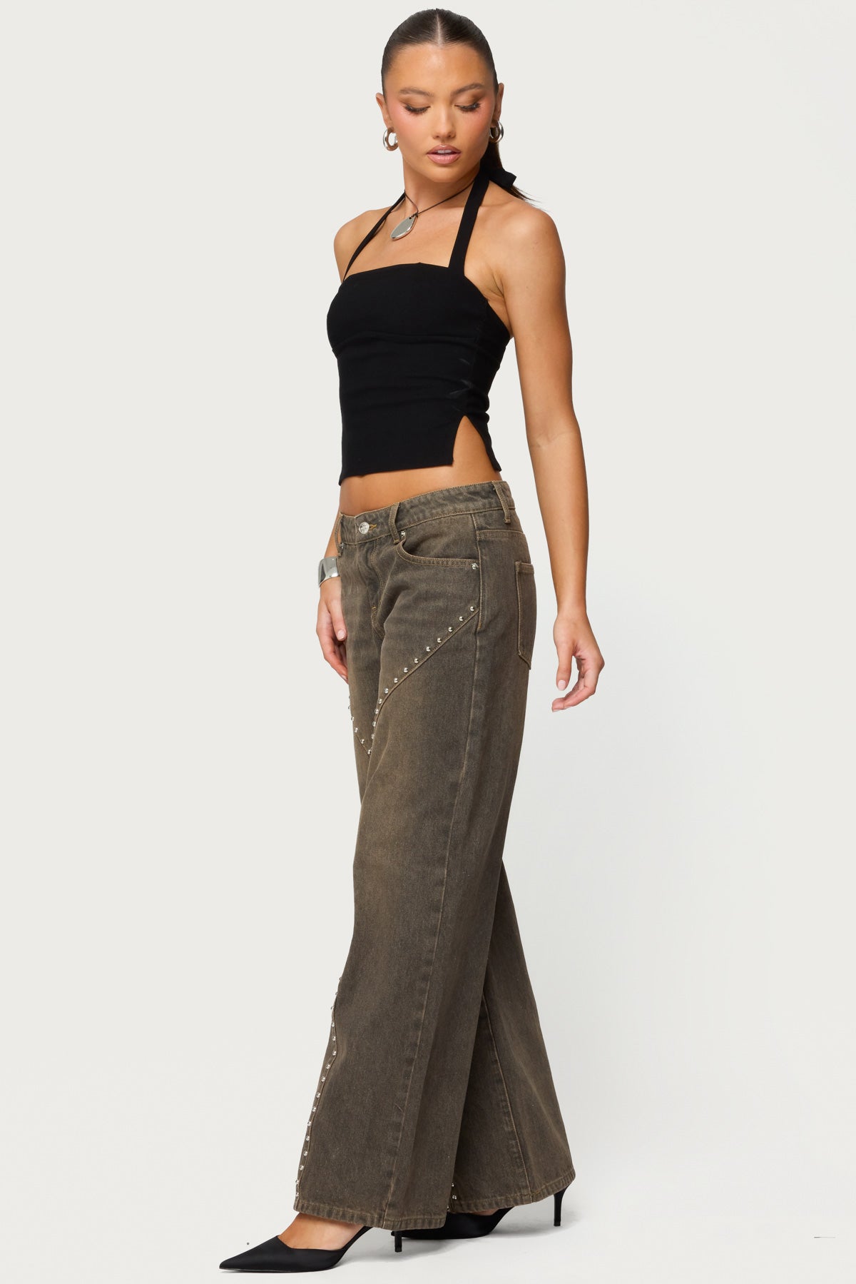 Charliza Stud Low Rise Baggy Jeans