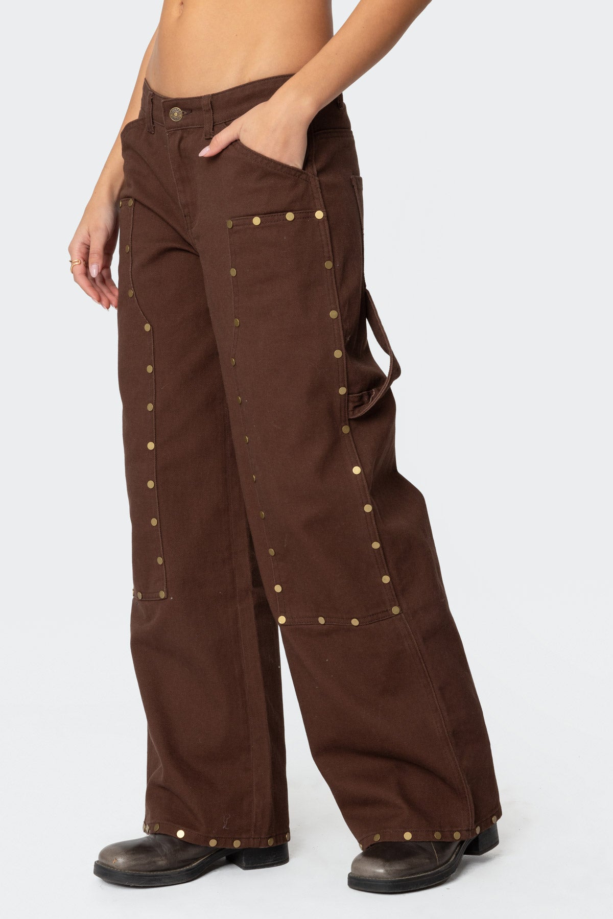 Studded Low Rise Baggy Carpenter Jeans