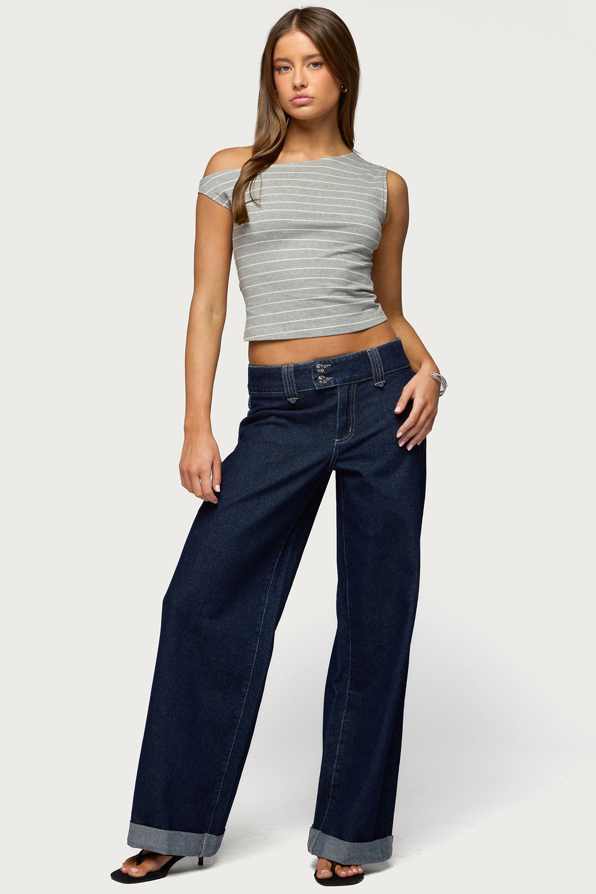 Cuffed Low Rise Straight Leg Jeans