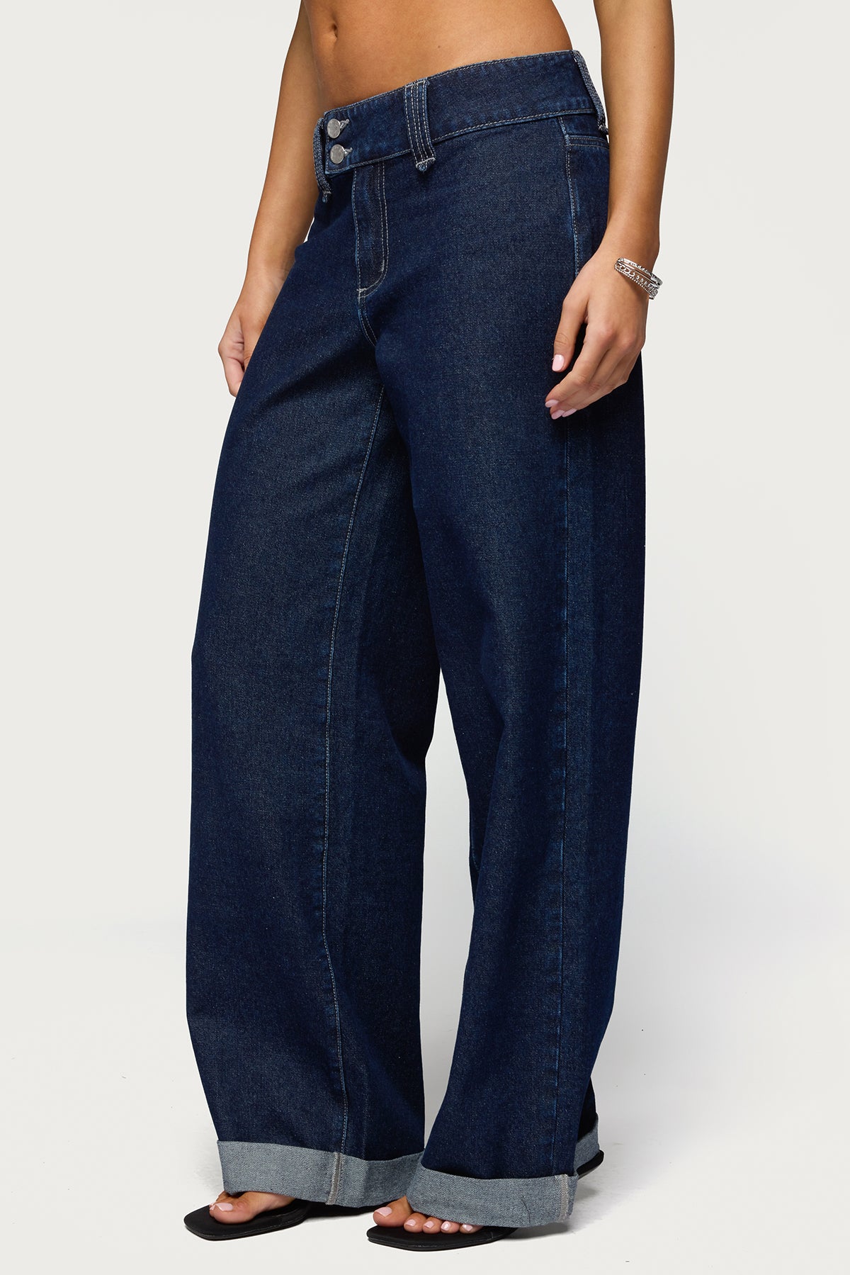 Cuffed Low Rise Straight Leg Jeans