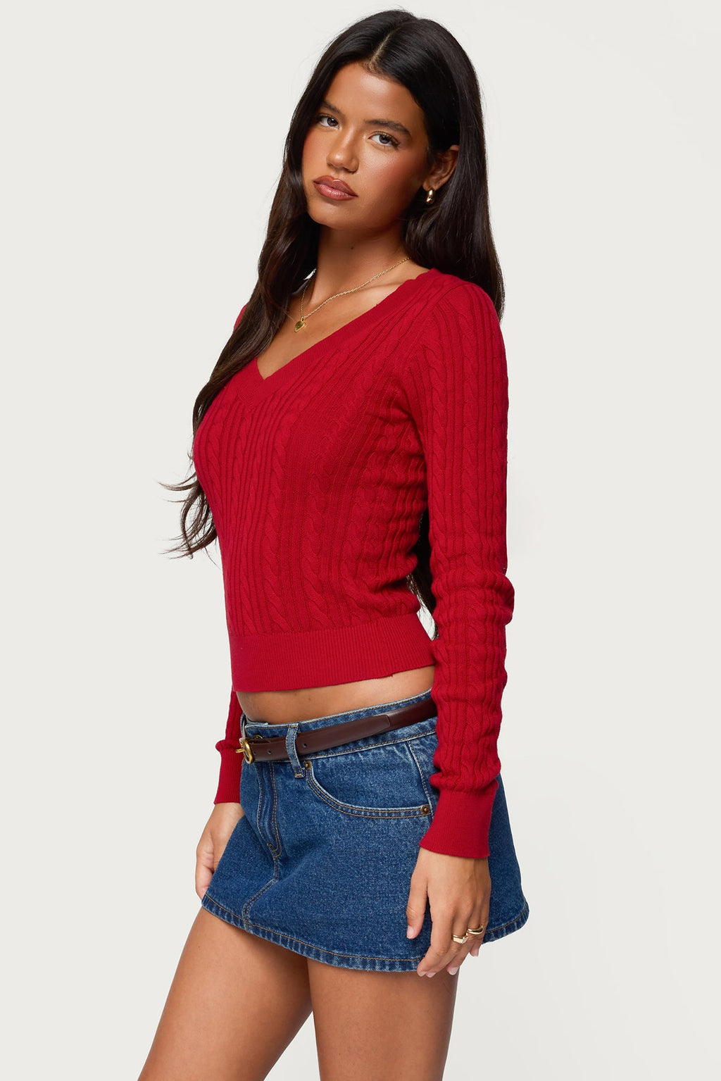 Ashlee V Neck Cable Knit Top