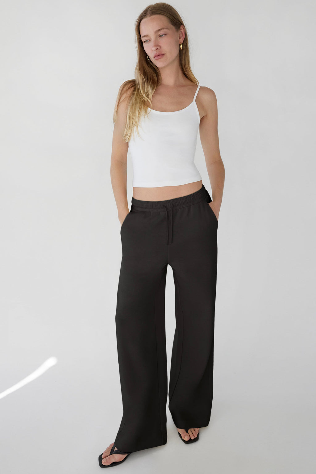 DOUBLE-KNIT COTTON BLEND WIDE LEG PANT