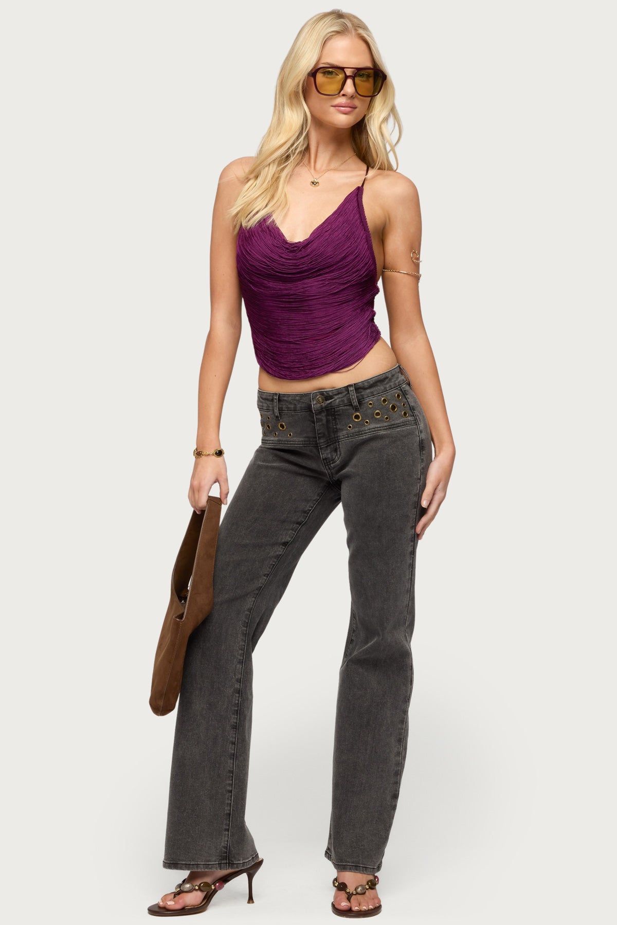 Grommet Mid Rise Straight Leg Jeans