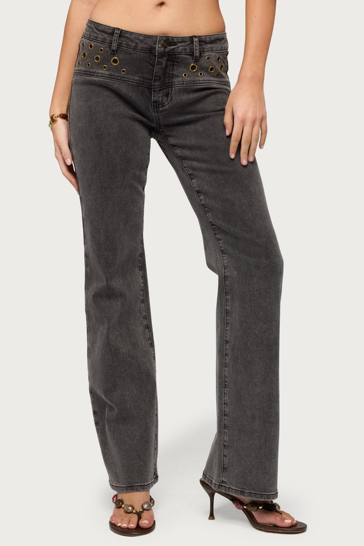Grommet Mid Rise Straight Leg Jeans